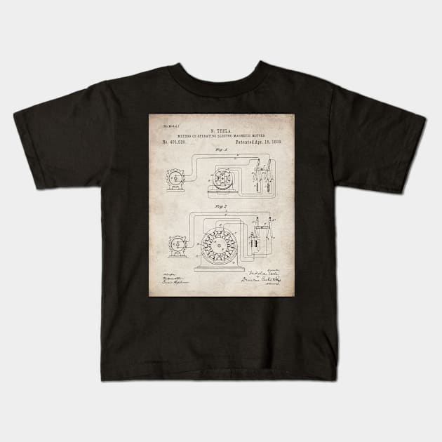 Motor Patent - Engineer Inventor Makers Workshop Art - Antique Kids T-Shirt by patentpress